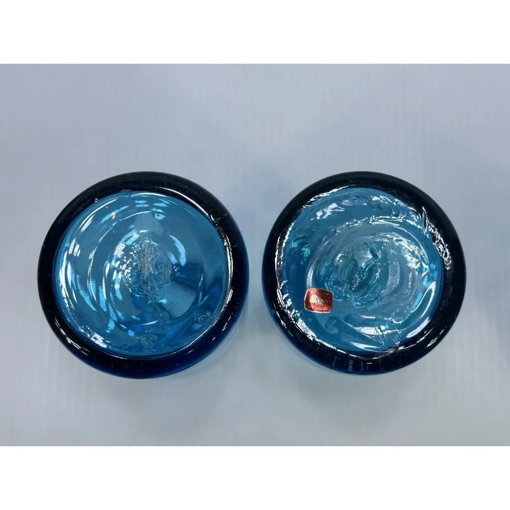 Vintage Hand Blown Blue Glass Vase Made In Mexico Bubbles In The Glass